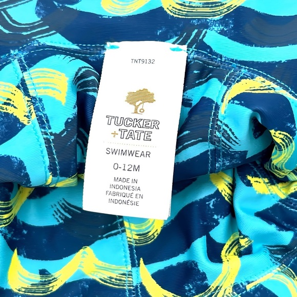 Tucker + Tate Baby Reversible Swim Hat UPF 50+ Strap 0-12M Blue & White Striped - Picture 4 of 6